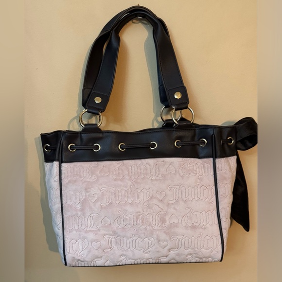Juicy Couture Blush and Brown Velvet Bow Shoulder Tote - Picture 5 of 12
